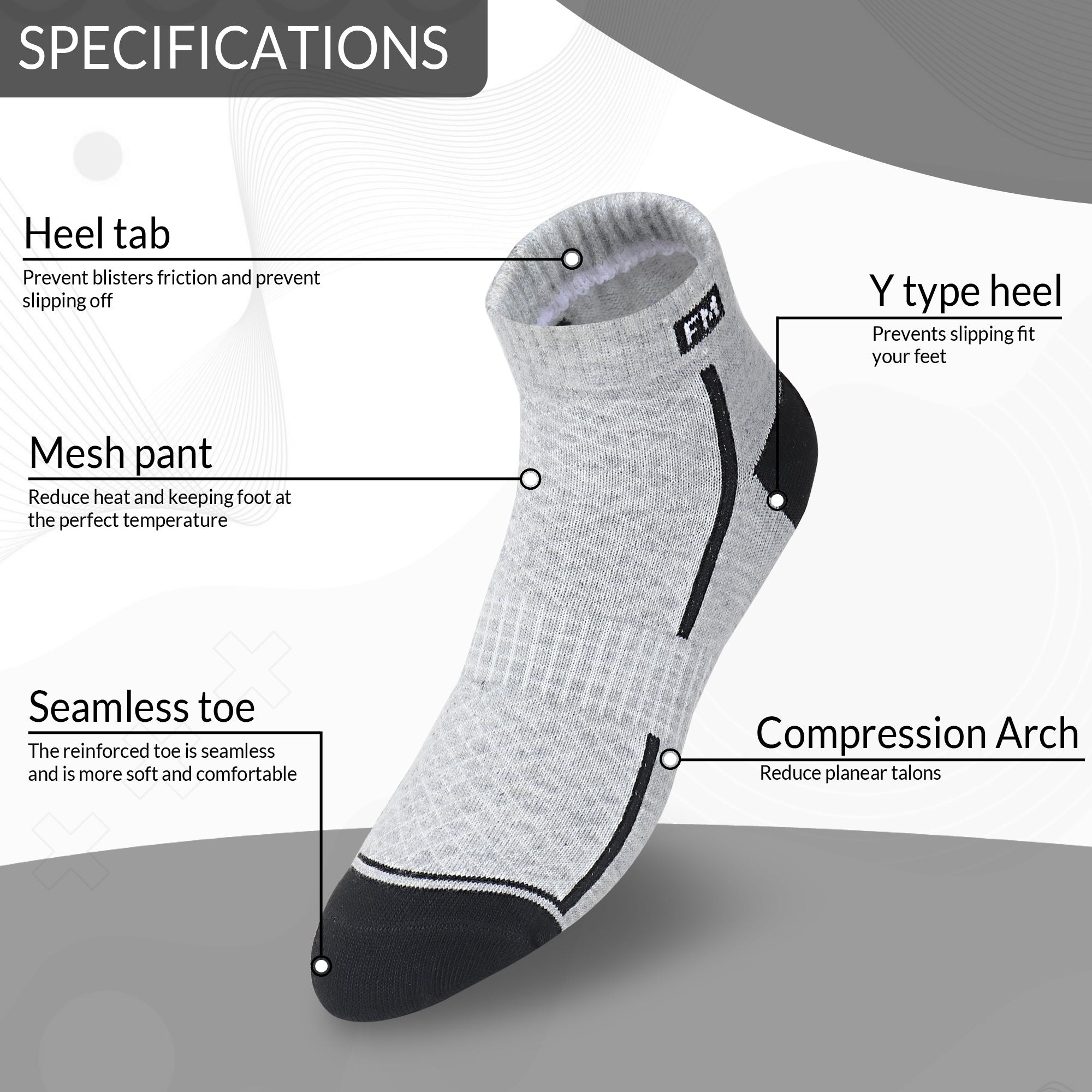 Fitness Mantra® Athletic Special Design Sneaker Length Socks |Free Size |Pack of 3 Pairs |Activewear Sports Socks|