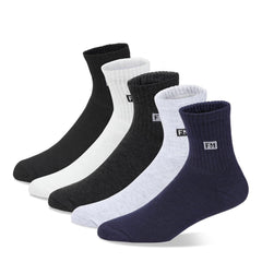 Fitness Mantra® 5 Pairs Cotton Crew Socks | Free Size| Padded Cushion| Breathable| Daily Use| Mid Length Socks|