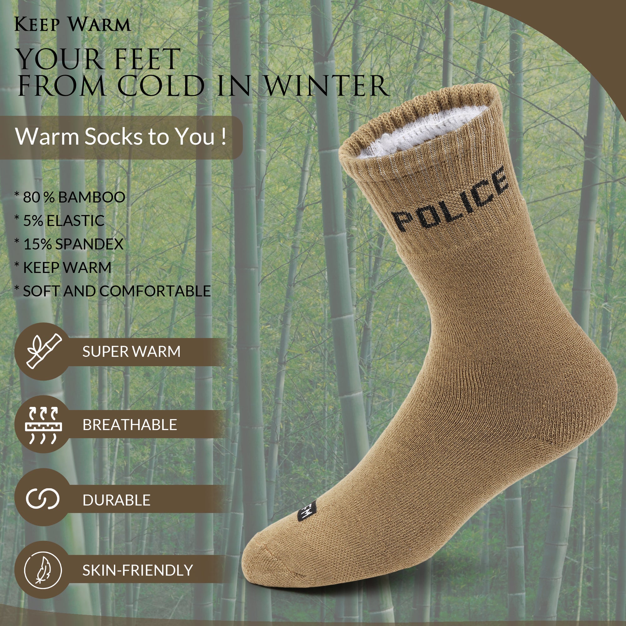 Fitness Mantra® 4 Pairs Full Length Socks | Free Size| Padded Cushion| Breathable| Color-Khaki| Police|