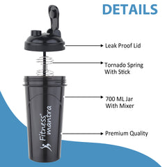 Fitness Mantra® 700ml Classic Shaker Bottle for Men & Women [Capacity 700 ml, Black Color]