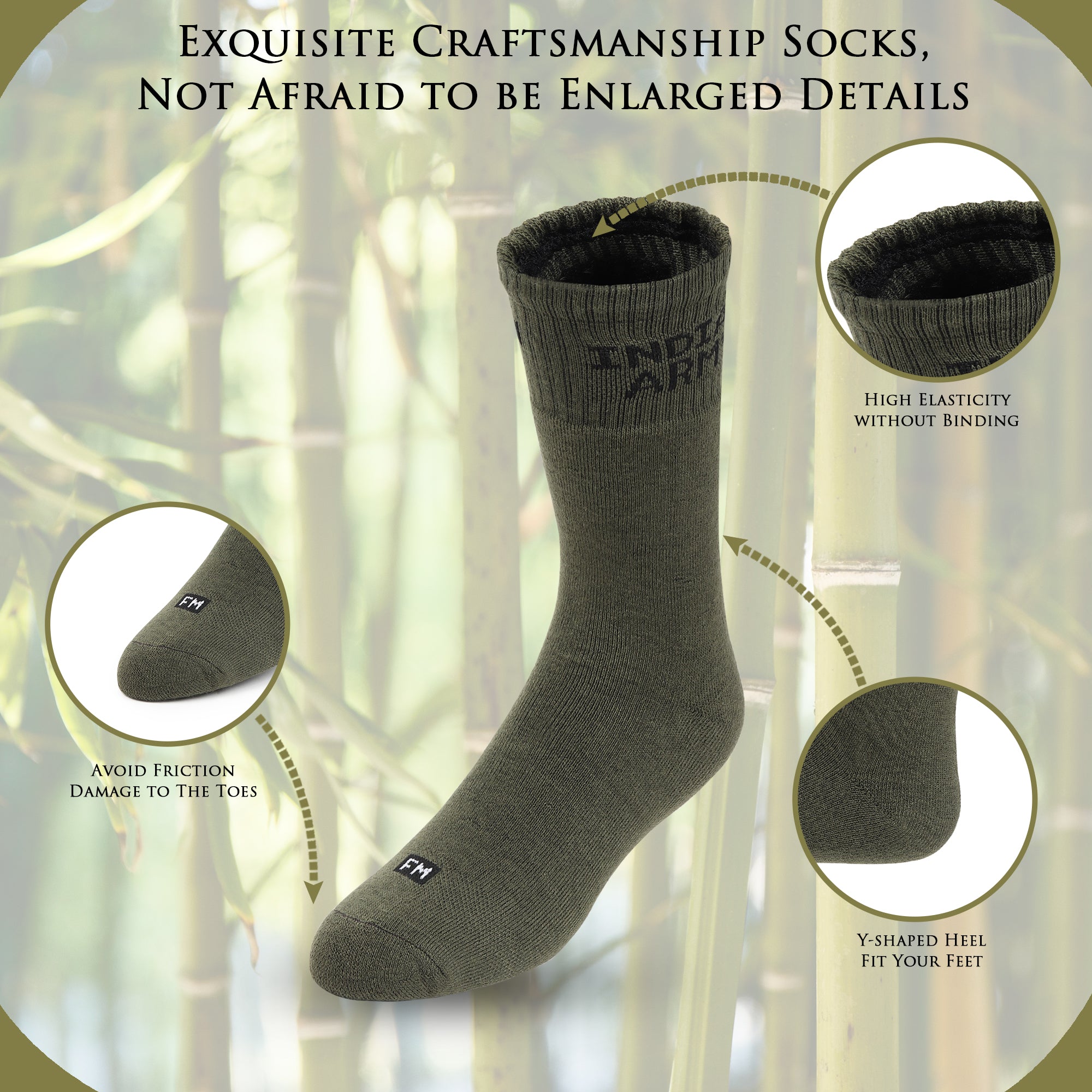 Fitness Mantra® 4 Pairs Full Length Socks | Free Size| Padded Cushion| Breathable| Full Length Socks| Army|