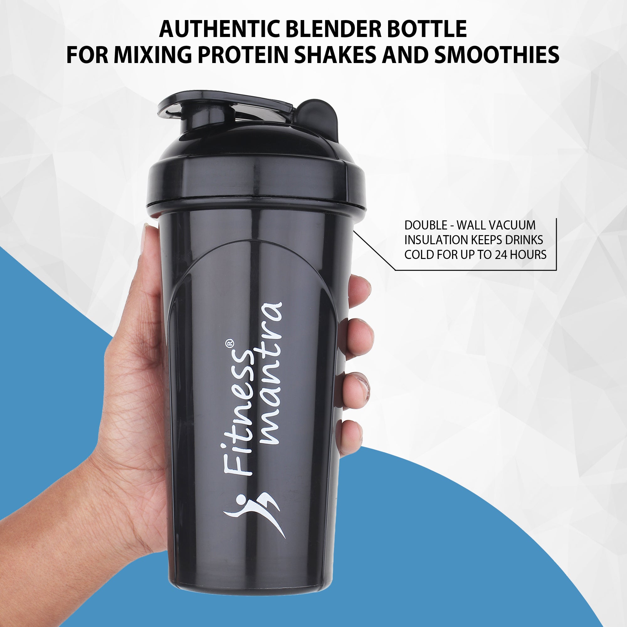 Fitness Mantra® 700ml Classic Shaker Bottle for Men & Women [Capacity 700 ml, Black Color]