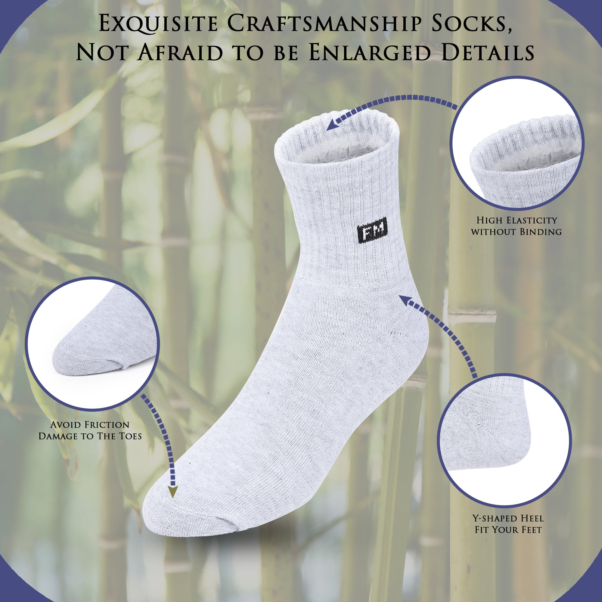 Fitness Mantra® 5 Pairs Cotton Crew Socks | Free Size| Padded Cushion| Breathable| Daily Use| Mid Length Socks|