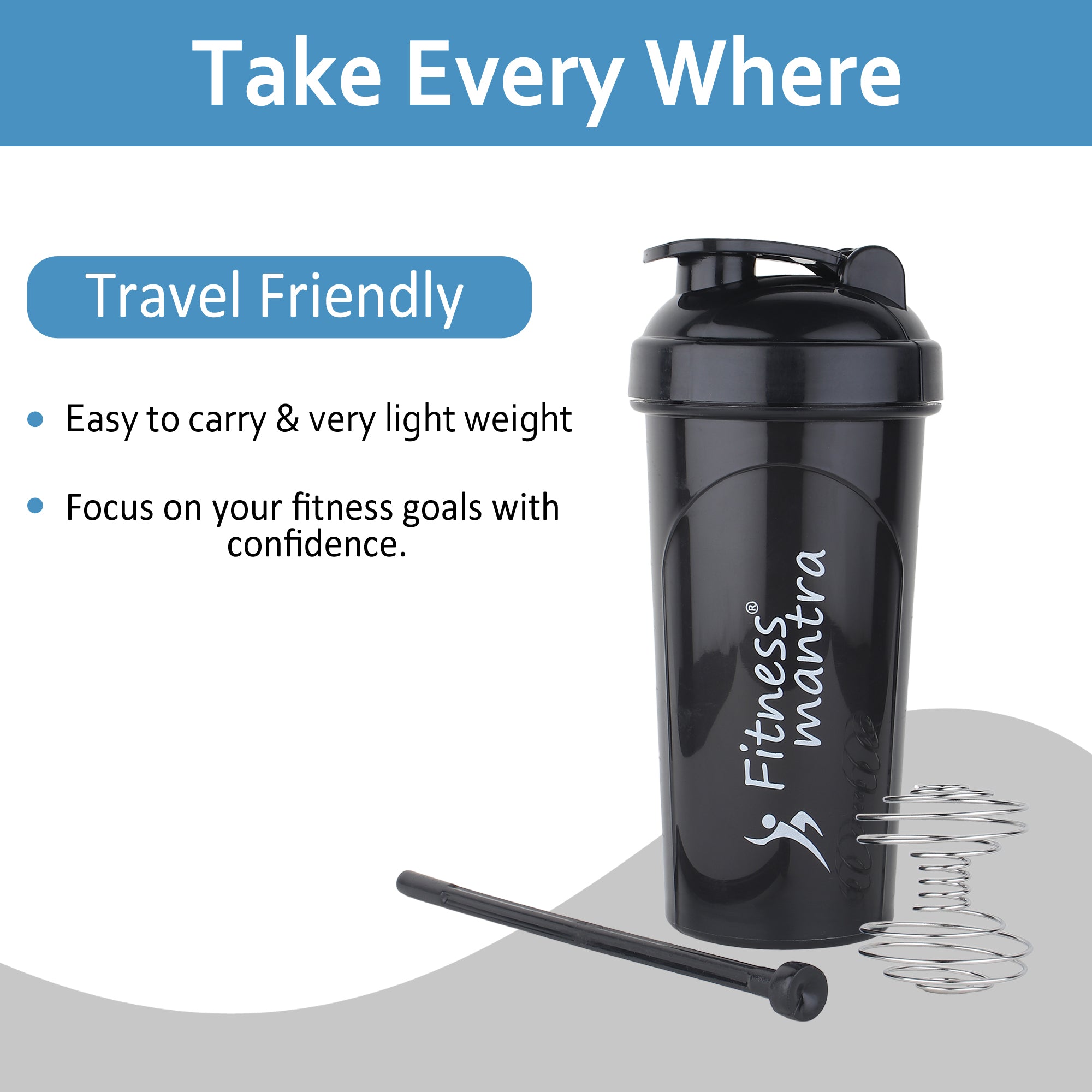 Fitness Mantra® 700ml Classic Shaker Bottle for Men & Women [Capacity 700 ml, Black Color]