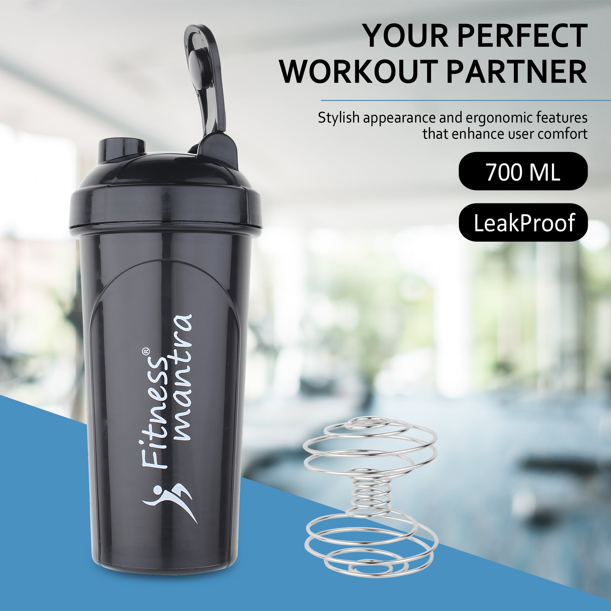 Fitness Mantra® 700ml Classic Shaker Bottle for Men & Women [Capacity 700 ml, Black Color]