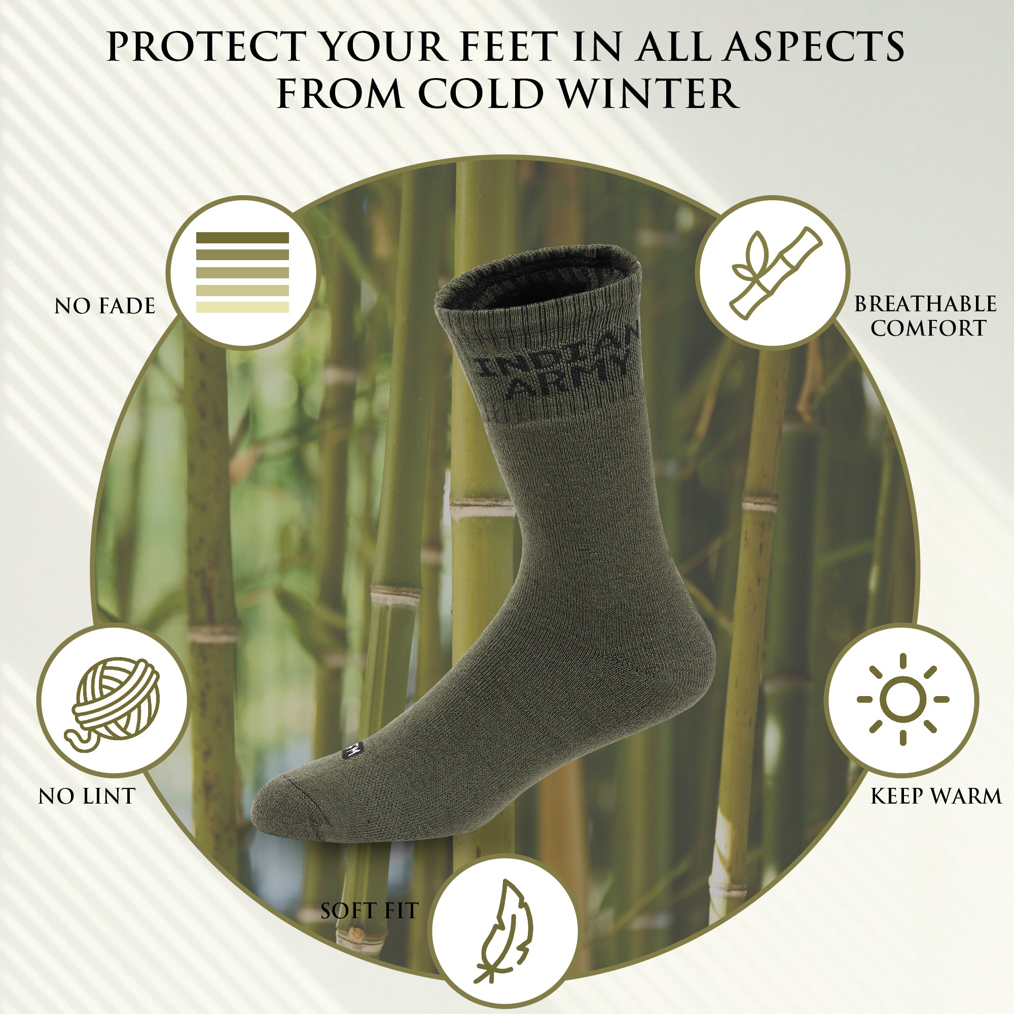 Fitness Mantra® 4 Pairs Full Length Socks | Free Size| Padded Cushion| Breathable| Full Length Socks| Army|