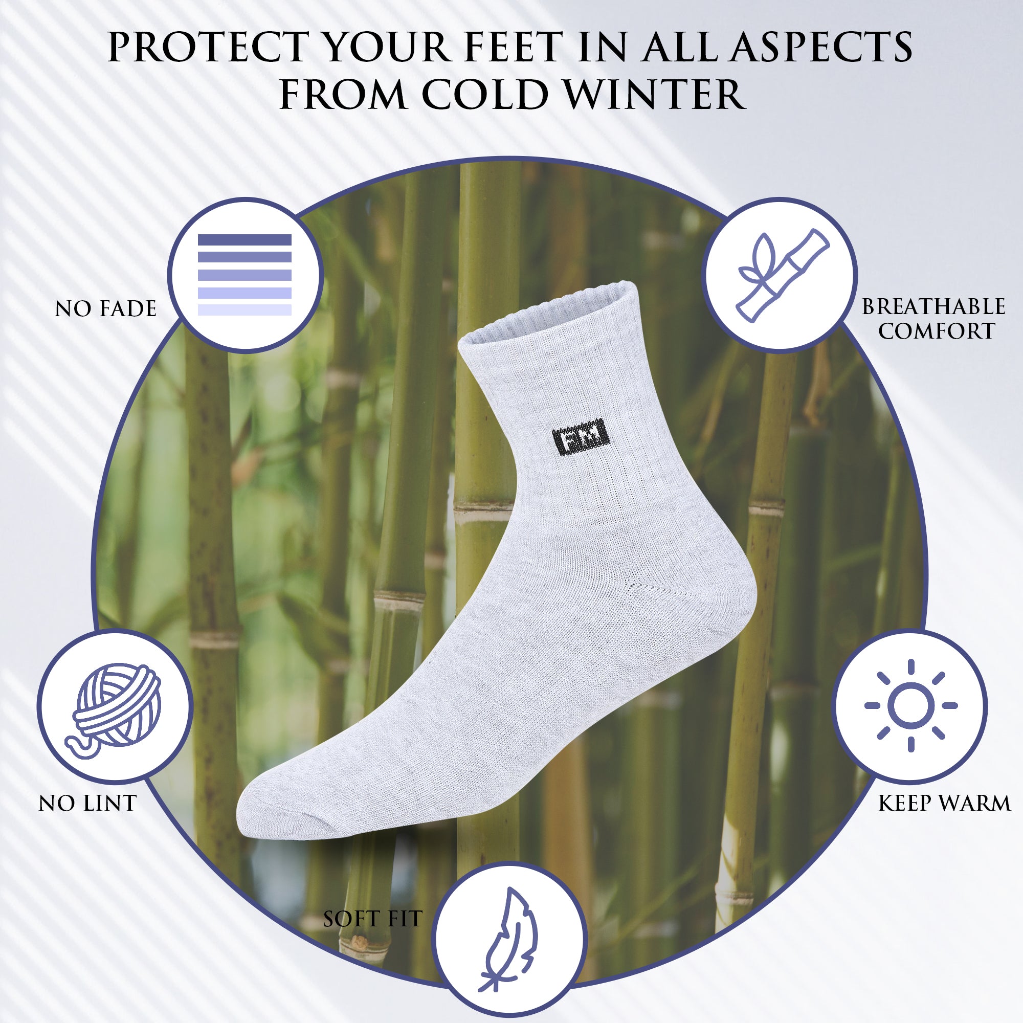 Fitness Mantra® 5 Pairs Cotton Crew Socks | Free Size| Padded Cushion| Breathable| Daily Use| Mid Length Socks|