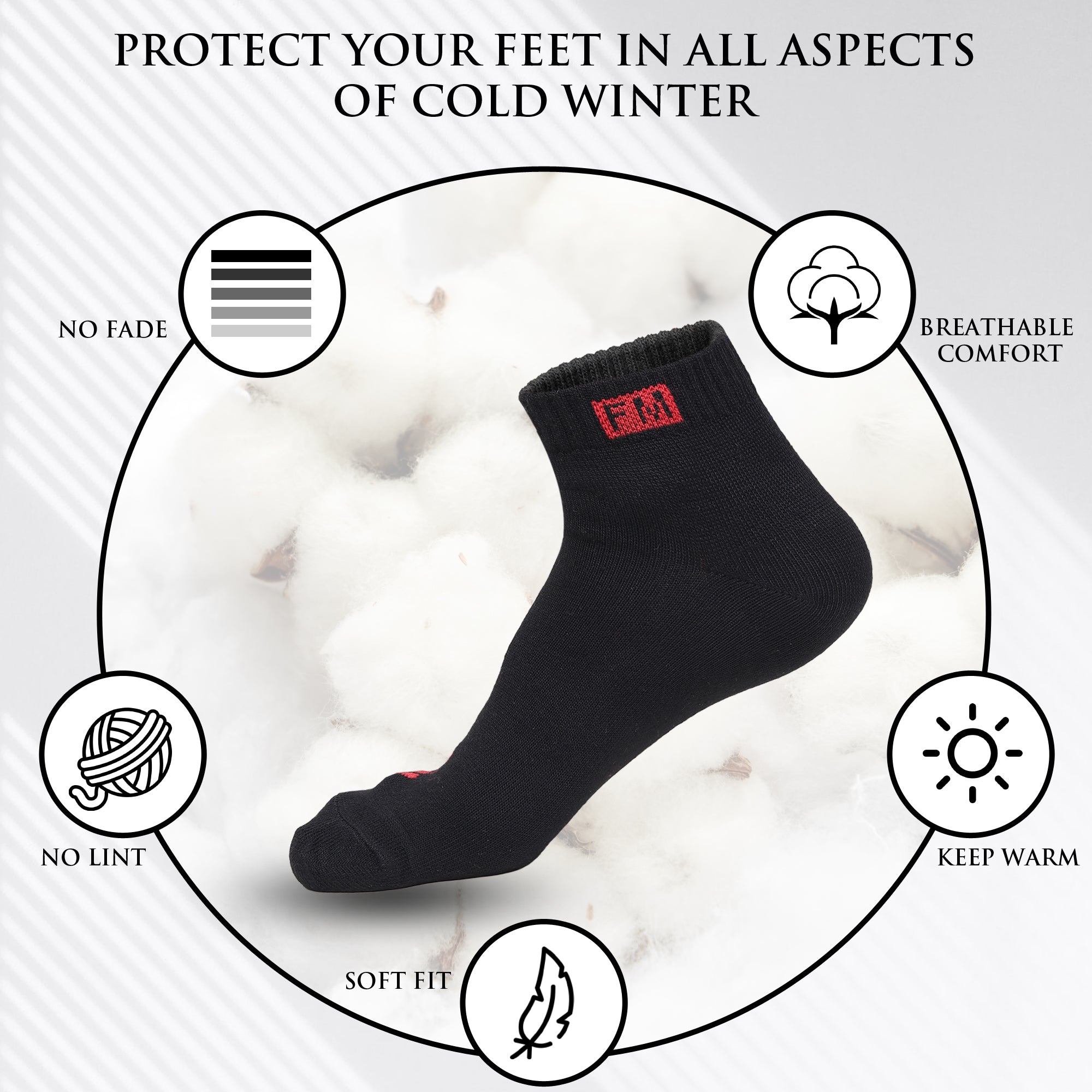 Fitness Mantra® 3 Pairs Sports Ankle Cotton Socks | Free Size| Breathable| Daily Use| Multicolor|