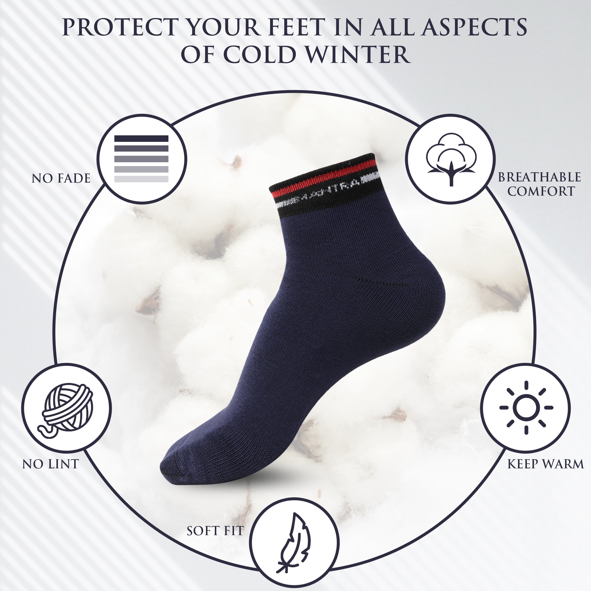 Fitness Mantra® 3 Pairs Sports Ankle Cotton Socks | Free Size| Breathable| Daily Use| Multicolor|