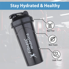 Fitness Mantra® 700ml Classic Shaker Bottle for Men & Women [Capacity 700 ml, Black Color]